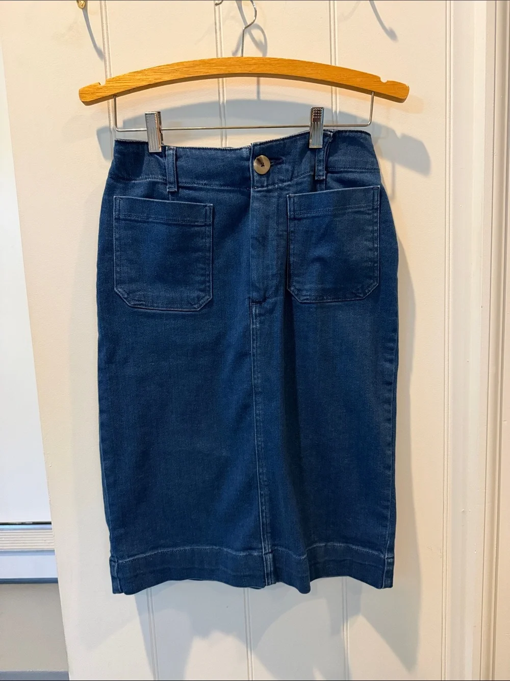 Maeve Navy Blue Denim Midi Skirt/Anthropology
